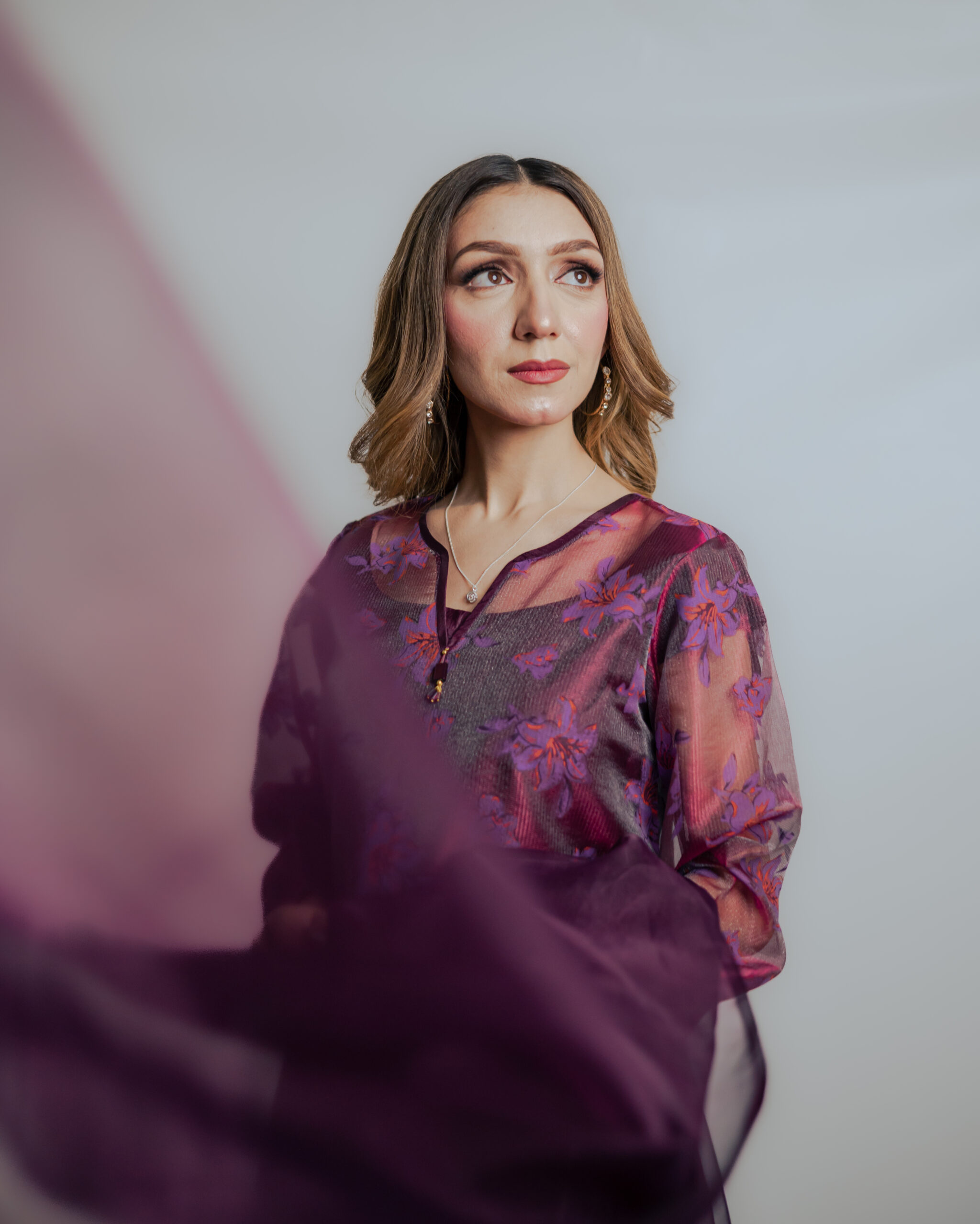 BLOCK PRINTED ORGANZA SUIT-3PC STITCHED