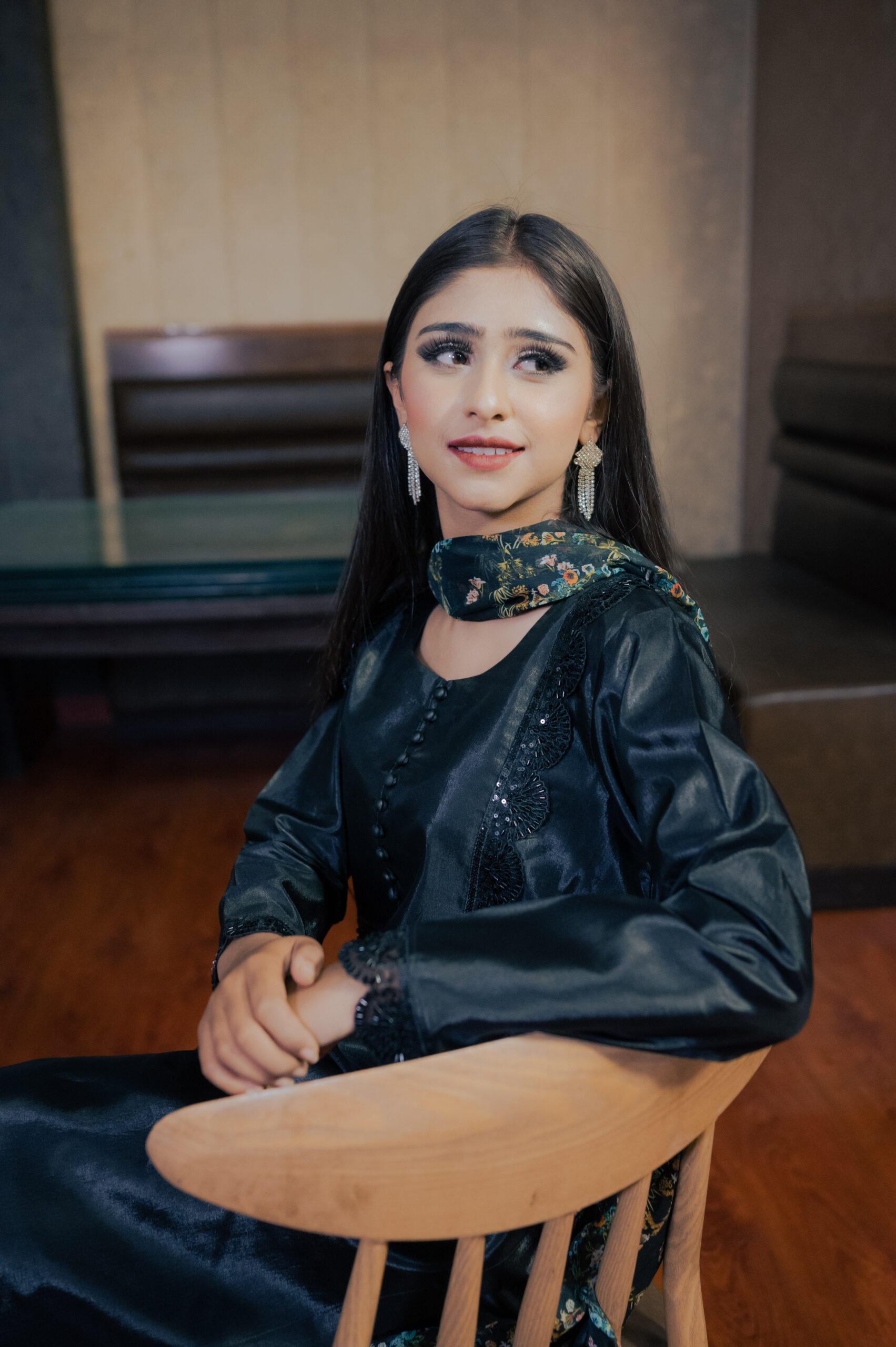 BLACK EMBELLISHED SILK SUIT-3PC STITCHED
